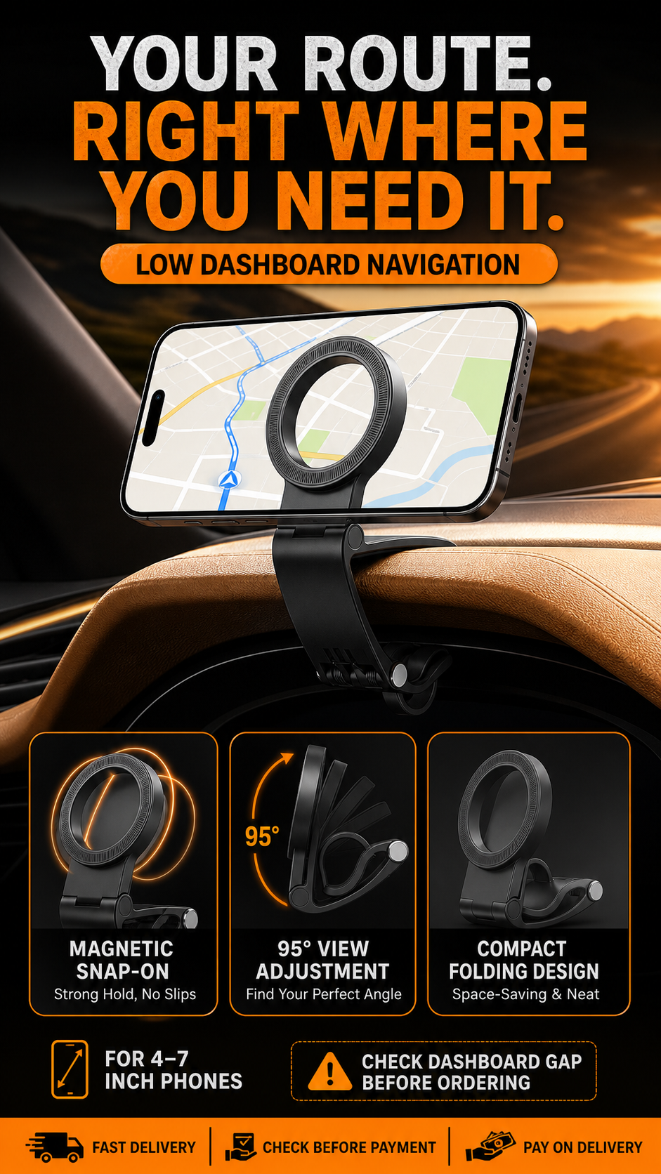 🔥 HOT SALE 🔥 COD! 95° Foldable Magnetic Dashboard Phone Holder | Nairobi Inventory